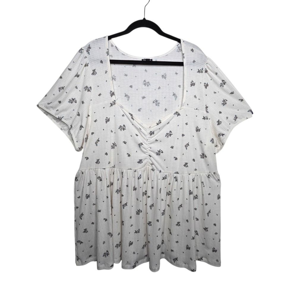 Torrid Womens White Floral Babydoll Size 4XL Cinched Bust Ribbed Top Coquette